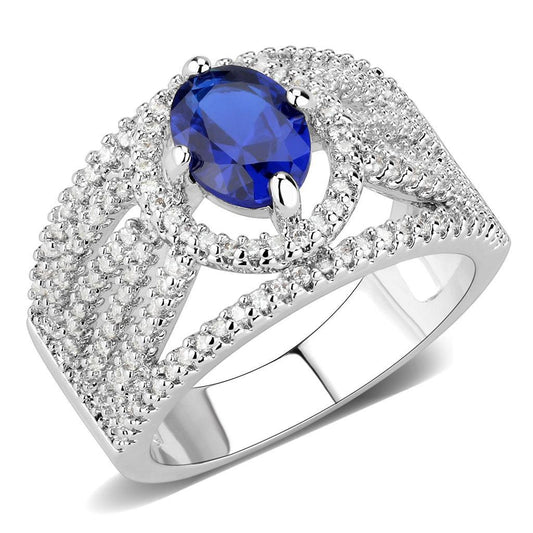 Alamode Rhodium Brass Ring with Synthetic Spinel in London Blue - Flyclothing LLC