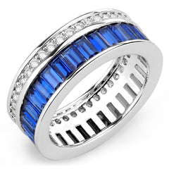 Alamode Rhodium Brass Ring with Synthetic Spinel in London Blue - Flyclothing LLC