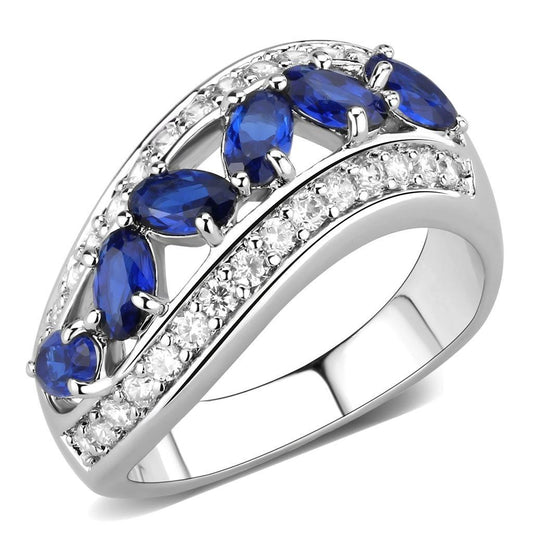 Alamode Rhodium Brass Ring with Synthetic Spinel in London Blue - Flyclothing LLC