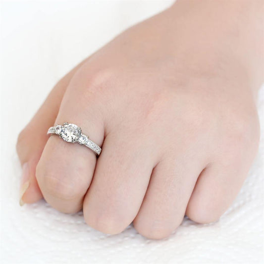 Alamode Rhodium Brass Ring with AAA Grade CZ in Clear - Flyclothing LLC