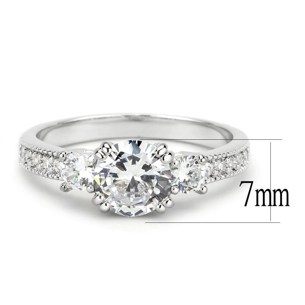 Alamode Rhodium Brass Ring with AAA Grade CZ in Clear - Flyclothing LLC