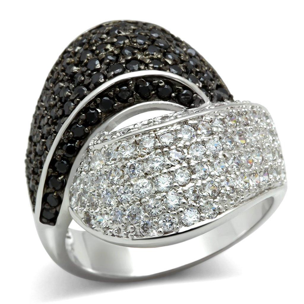 Alamode Rhodium + Ruthenium Brass Ring with AAA Grade CZ in Jet - Alamode