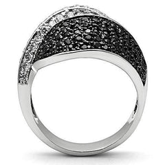 Alamode Rhodium + Ruthenium Brass Ring with AAA Grade CZ in Jet - Alamode