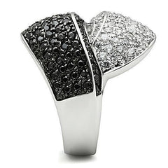 Alamode Rhodium + Ruthenium Brass Ring with AAA Grade CZ in Jet - Alamode