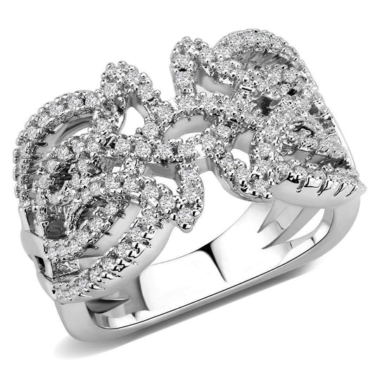 Alamode Rhodium Brass Ring with AAA Grade CZ in Clear - Flyclothing LLC