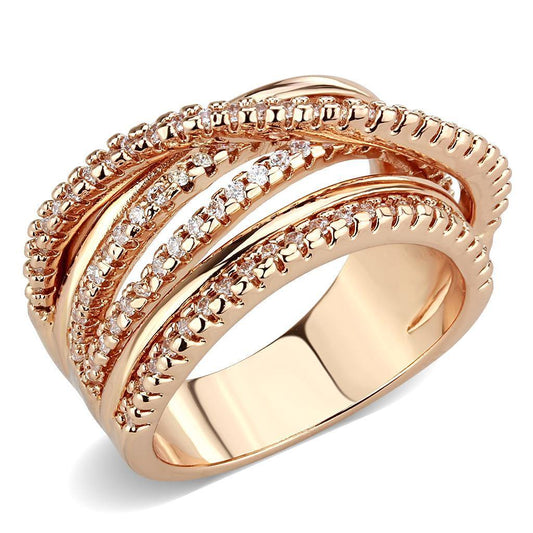 Alamode Rose Gold Brass Ring with AAA Grade CZ in Clear - Alamode