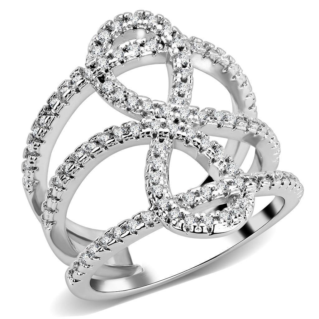 Alamode Rhodium Brass Ring with AAA Grade CZ in Clear - Flyclothing LLC