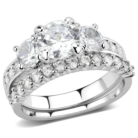 Alamode Rhodium Brass Ring with AAA Grade CZ in Clear - Flyclothing LLC