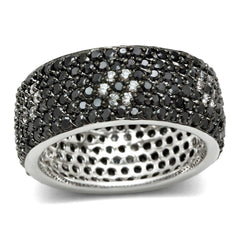 Alamode Rhodium + Ruthenium Brass Ring with AAA Grade CZ in Jet - Alamode