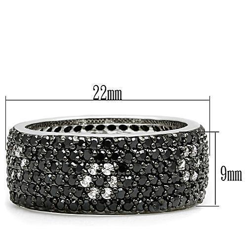 Alamode Rhodium + Ruthenium Brass Ring with AAA Grade CZ in Jet - Alamode