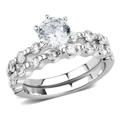 Alamode Rhodium Brass Ring with AAA Grade CZ in Clear - Flyclothing LLC