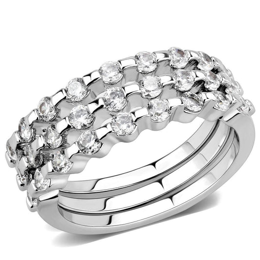 Alamode Rhodium Brass Ring with AAA Grade CZ in Clear - Flyclothing LLC