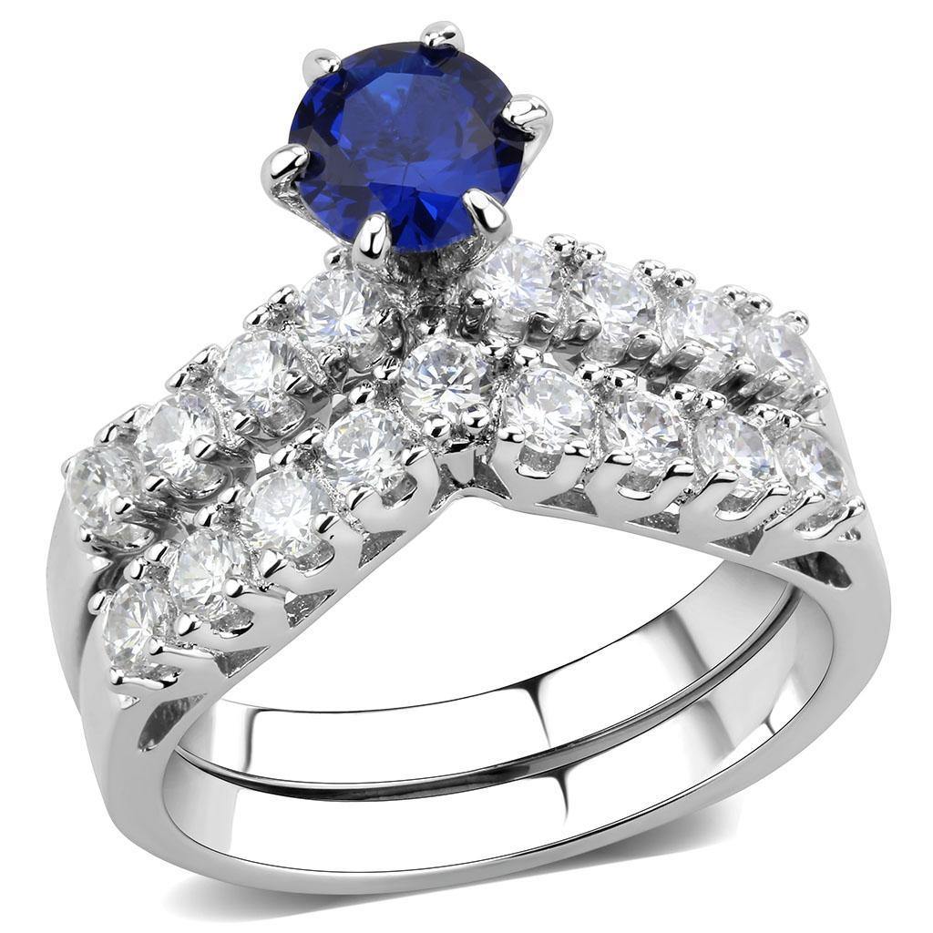 Alamode Rhodium Brass Ring with AAA Grade CZ in London Blue - Flyclothing LLC