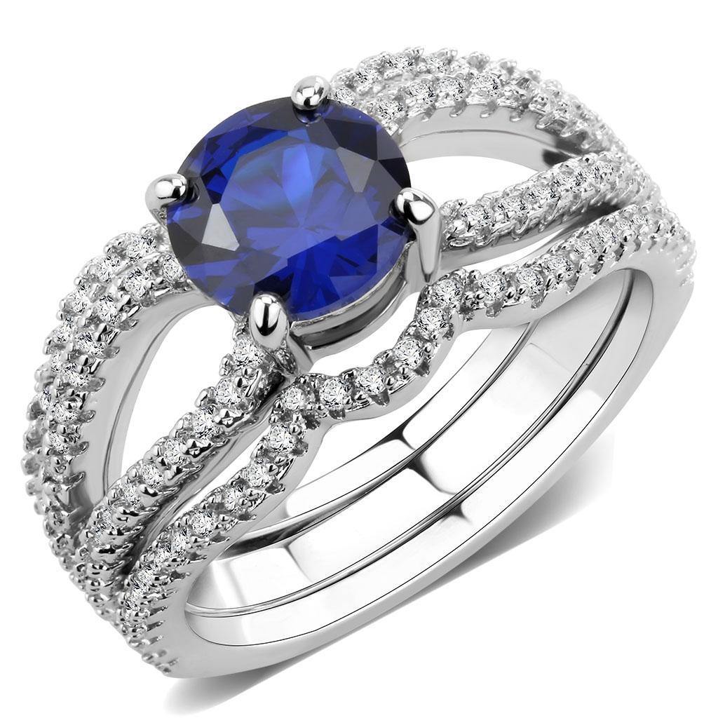 Alamode Rhodium Brass Ring with AAA Grade CZ in London Blue - Flyclothing LLC