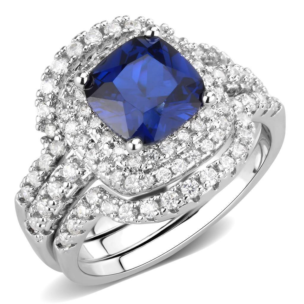 Alamode Rhodium Brass Ring with Synthetic Spinel in London Blue - Alamode