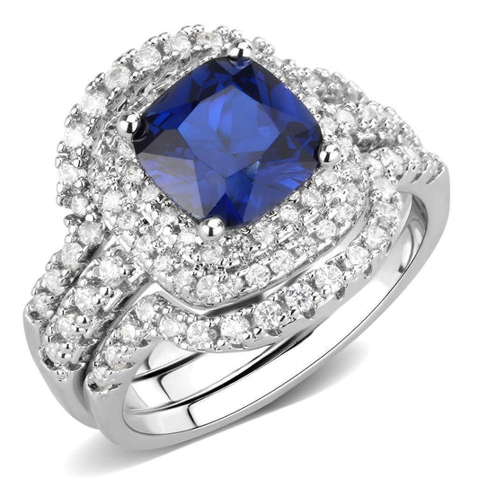 Alamode Rhodium Brass Ring with Synthetic Spinel in London Blue - Flyclothing LLC