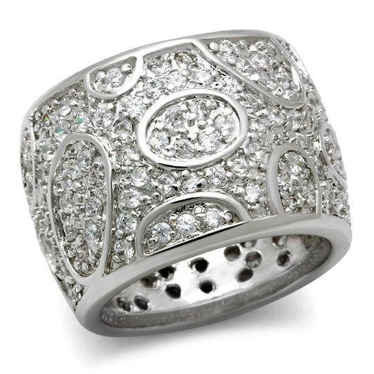 Alamode Rhodium Brass Ring with AAA Grade CZ in Clear - Flyclothing LLC