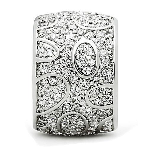 Alamode Rhodium Brass Ring with AAA Grade CZ in Clear - Flyclothing LLC