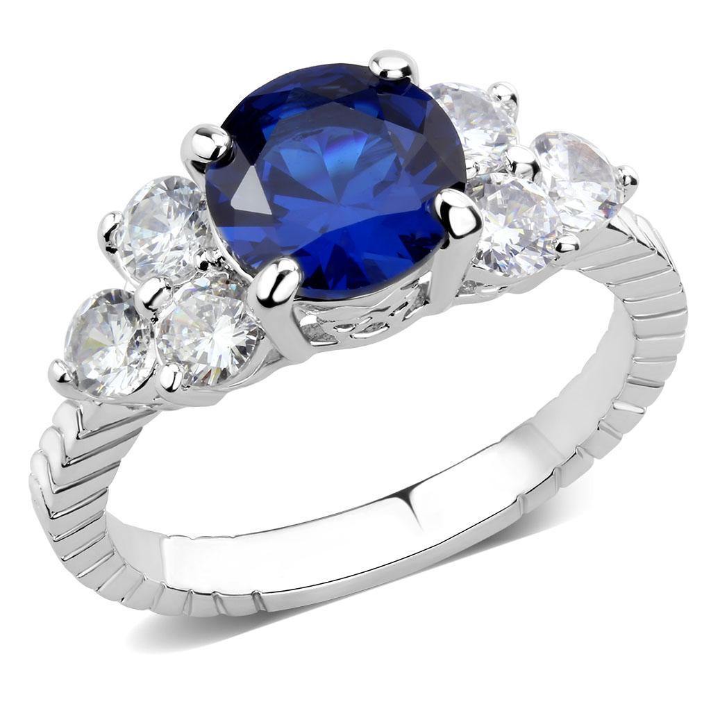 Alamode Rhodium Brass Ring with AAA Grade CZ in London Blue - Flyclothing LLC