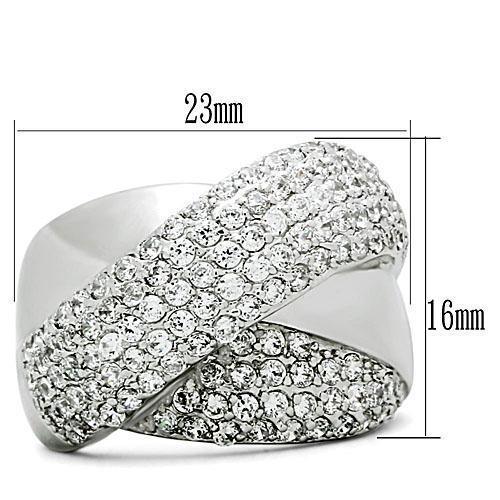 Alamode Rhodium Brass Ring with AAA Grade CZ in Clear - Flyclothing LLC