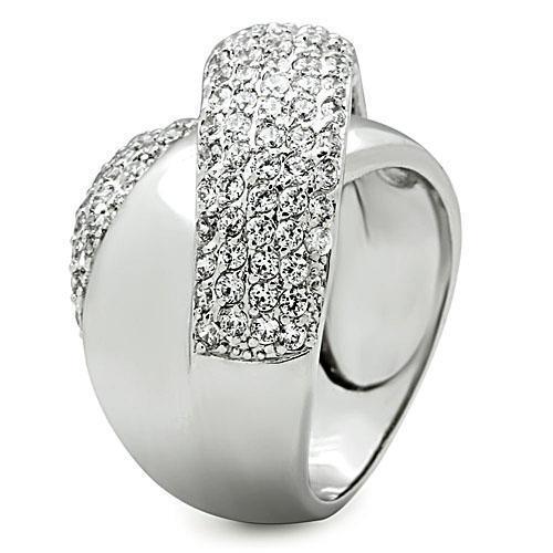 Alamode Rhodium Brass Ring with AAA Grade CZ in Clear - Flyclothing LLC