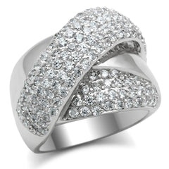 Alamode Rhodium Brass Ring with AAA Grade CZ in Clear - Flyclothing LLC