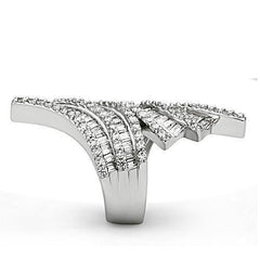 Alamode Rhodium Brass Ring with AAA Grade CZ in Clear - Flyclothing LLC