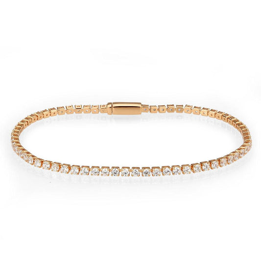 Alamode Rose Gold Brass Bracelet with AAA Grade CZ in Clear - Flyclothing LLC