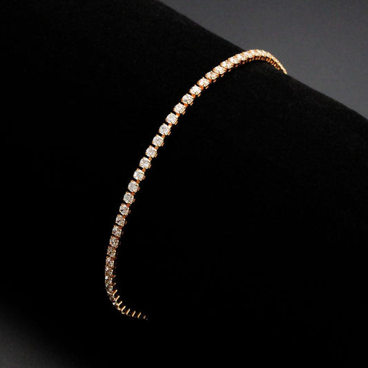 Alamode Rose Gold Brass Bracelet with AAA Grade CZ in Clear - Flyclothing LLC