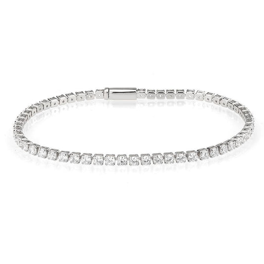 Alamode Rhodium Brass Bracelet with AAA Grade CZ in Clear - Flyclothing LLC