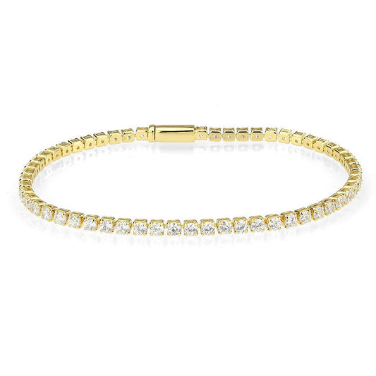 Alamode Gold Brass Bracelet with AAA Grade CZ in Clear - Flyclothing LLC