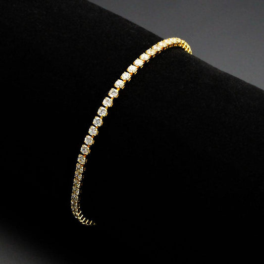 Alamode Gold Brass Bracelet with AAA Grade CZ in Clear - Flyclothing LLC