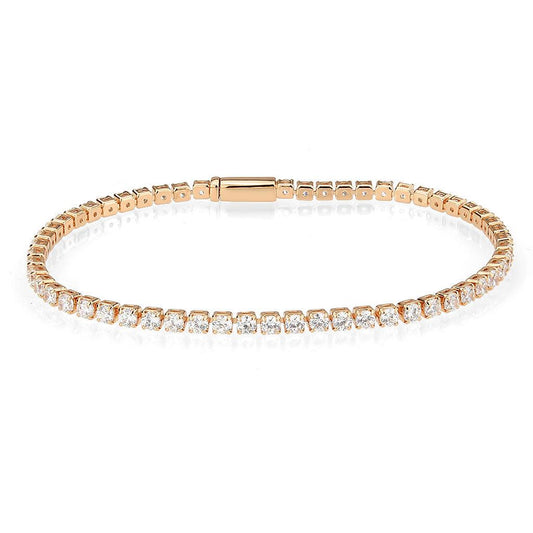 Alamode Rose Gold Brass Bracelet with AAA Grade CZ in Clear - Flyclothing LLC