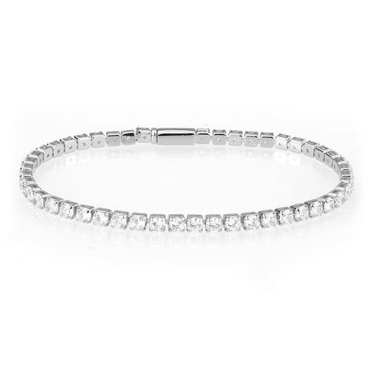 Alamode Rhodium Brass Bracelet with AAA Grade CZ in Clear - Flyclothing LLC