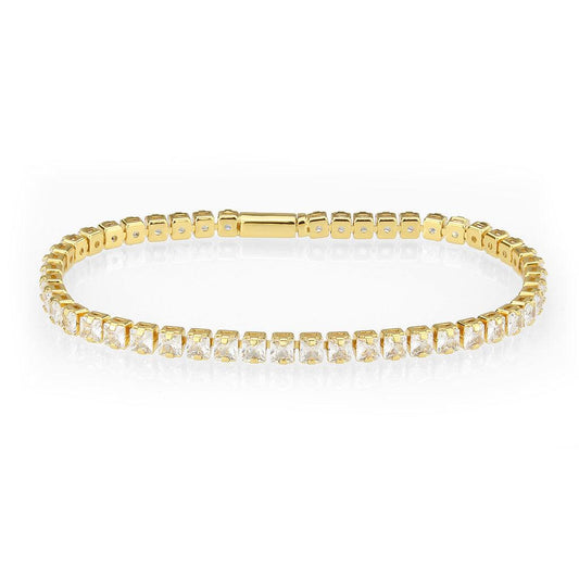 Alamode Gold Brass Bracelet with AAA Grade CZ in Clear - Flyclothing LLC