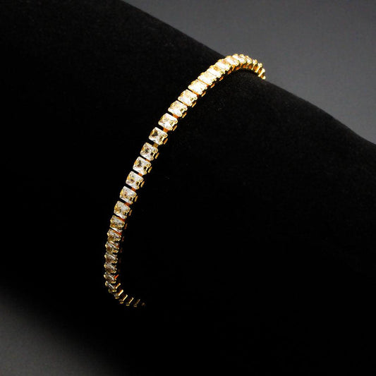 Alamode Gold Brass Bracelet with AAA Grade CZ in Clear - Flyclothing LLC