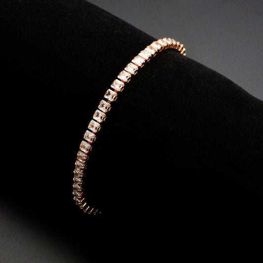 Alamode Rose Gold Brass Bracelet with AAA Grade CZ in Clear - Flyclothing LLC