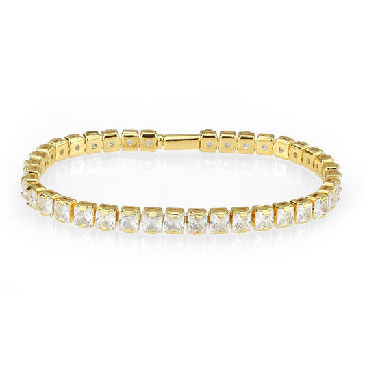 Alamode Gold Brass Bracelet with AAA Grade CZ in Clear - Flyclothing LLC