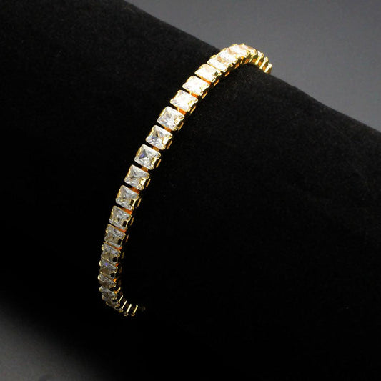 Alamode Gold Brass Bracelet with AAA Grade CZ in Clear - Flyclothing LLC