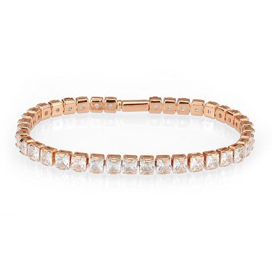 Alamode Rose Gold Brass Bracelet with AAA Grade CZ in Clear - Alamode