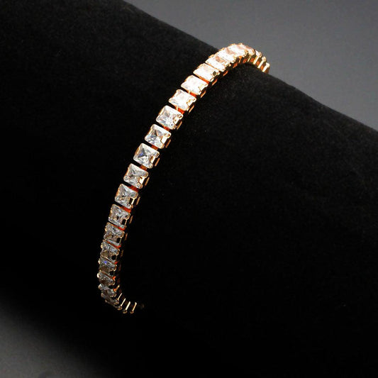 Alamode Rose Gold Brass Bracelet with AAA Grade CZ in Clear - Alamode