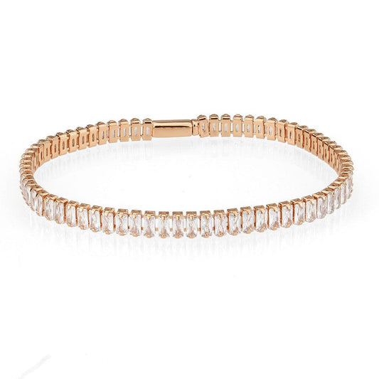 Alamode Rose Gold Brass Bracelet with AAA Grade CZ in Clear - Flyclothing LLC