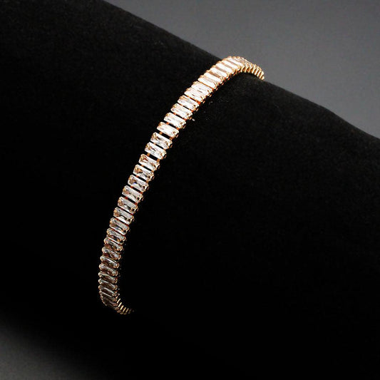 Alamode Rose Gold Brass Bracelet with AAA Grade CZ in Clear - Flyclothing LLC