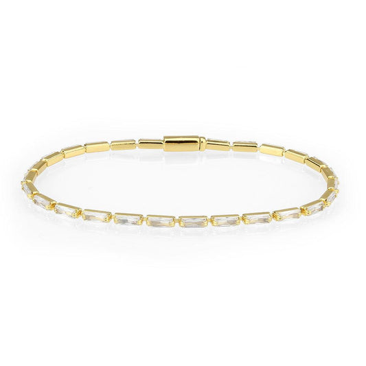 Alamode Gold Brass Bracelet with AAA Grade CZ in Clear - Flyclothing LLC