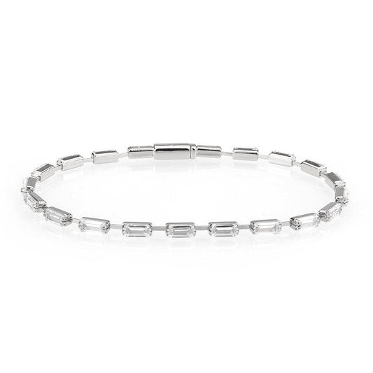 Alamode Rhodium Brass Bracelet with AAA Grade CZ in Clear - Flyclothing LLC