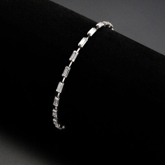 Alamode Rhodium Brass Bracelet with AAA Grade CZ in Clear - Flyclothing LLC