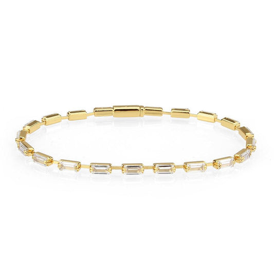 Alamode Gold Brass Bracelet with AAA Grade CZ in Clear - Flyclothing LLC