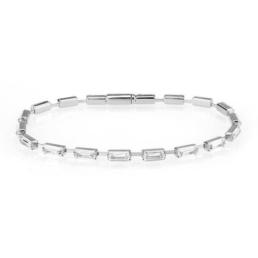 Alamode Rhodium Brass Bracelet with AAA Grade CZ in Clear - Flyclothing LLC