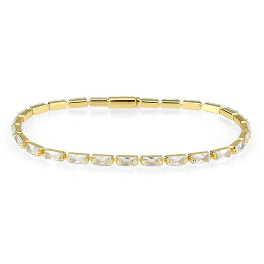 Alamode Gold Brass Bracelet with AAA Grade CZ in Clear - Flyclothing LLC