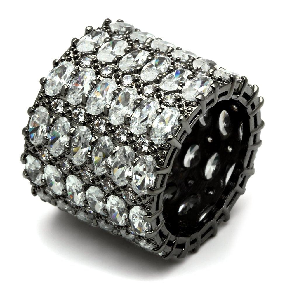 Alamode Ruthenium Brass Ring with AAA Grade CZ in Clear - Alamode